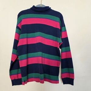 Vintage 90s Gap Multicolor Stripe Rugby Turtleneck Top Women L Colorblock Mod